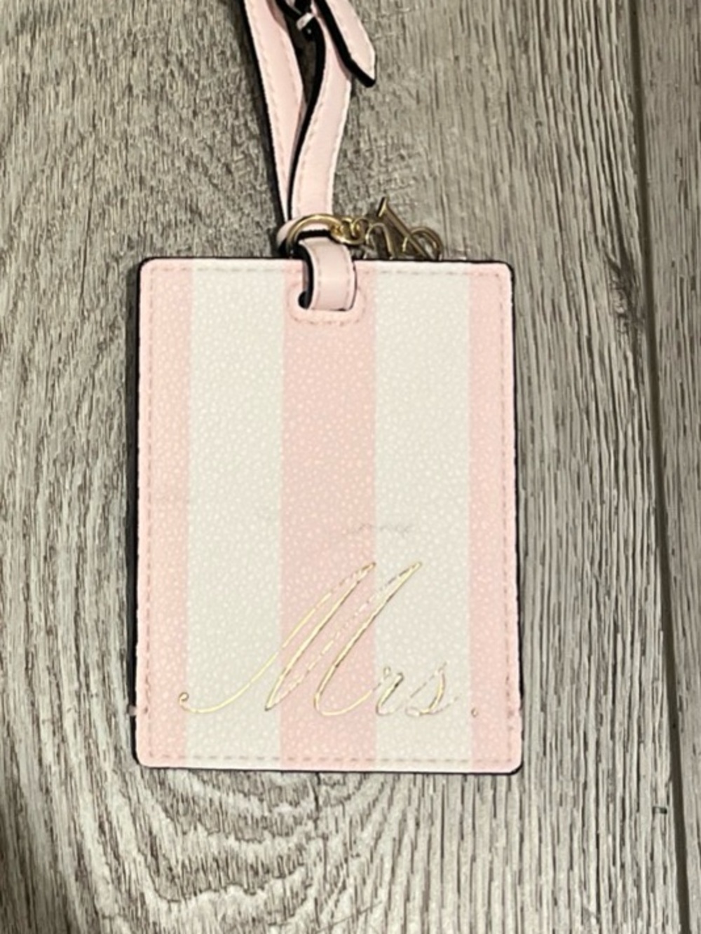 Victoria's Secret Signature Pink and White Striped Luggage Tag